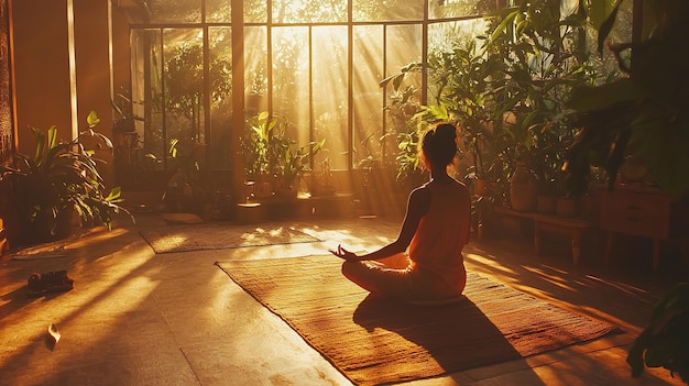 Practicando yoga en un espacio interior sereno durante la luz del sol de la mañana
