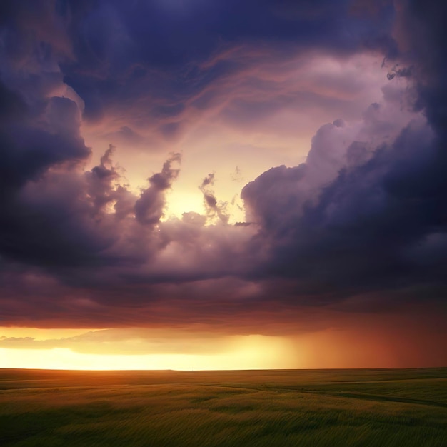 Pradera Nubes De Tormenta Atardecer