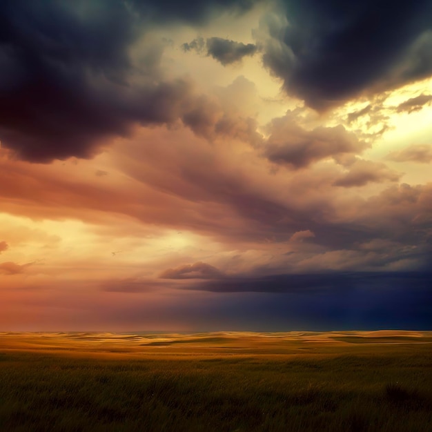 Pradera Nubes De Tormenta Atardecer