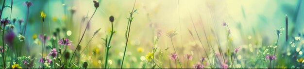 Foto un prado brillante con flores coloridas rebotando en su camino