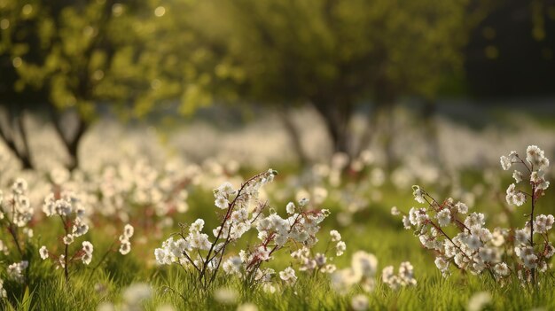 Prado de primavera verde sobre fundo colorido Fundo de cor branca Flores de primavera Natureza verde Fundo natural Paisagem de verão de primavera