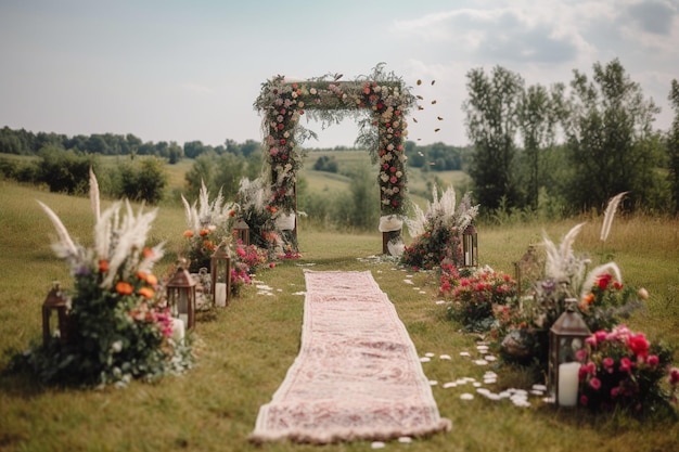 Prado decorado para cerimônia de casamento