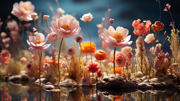 Foto prado em miniatura em flor