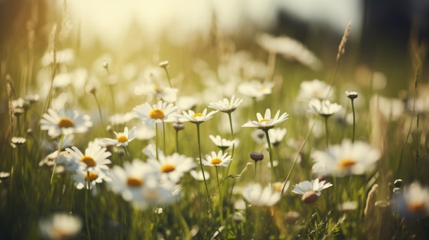 Prado florescente com flores brancas de margarida de primavera em estilo aquarela gerado por IA