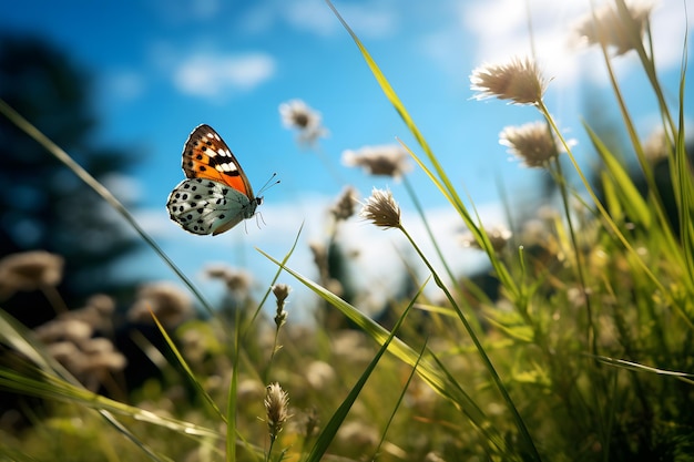 Un prado y una mariposa