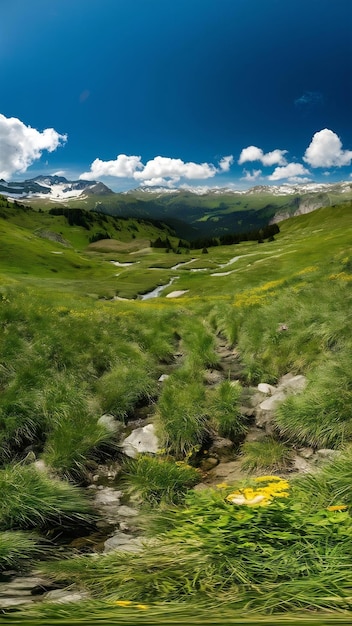 Prado de las montañas en los Pirineos