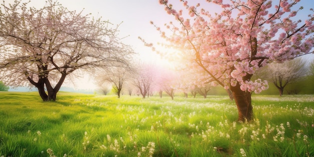 Prado de primavera verde sobre fondo de colores Fondo de color blanco Flores de primavera Naturaleza verde Fondo natural Paisaje de primavera verano