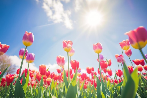 Prado soleado de primavera con flores Ilustración Generativa AI