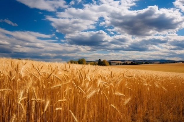 prado de trigo y cielo azul nublado