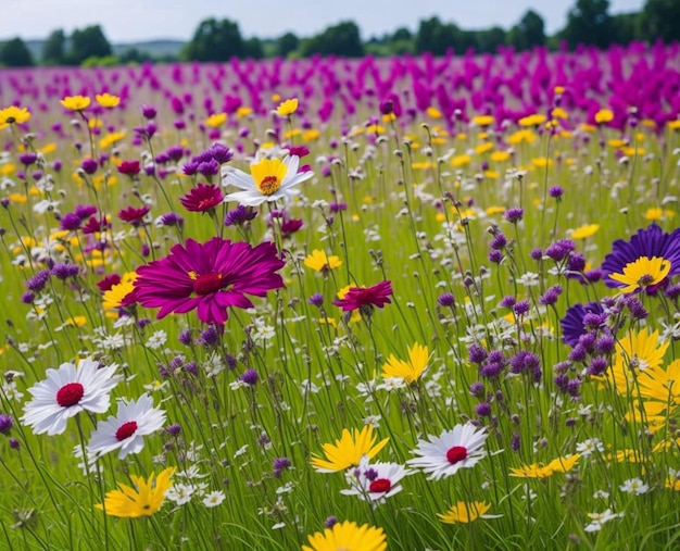 Prado vibrante floresce verão beleza floral AIGenerated