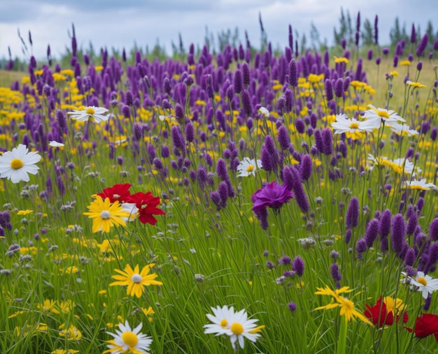 Prado vibrante floresce verão beleza floral AIGenerated