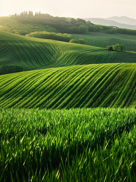 Foto prados exuberantes ao amanhecer