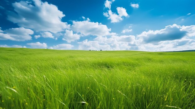 prados verdes inclinados com céu azul e nuvens
