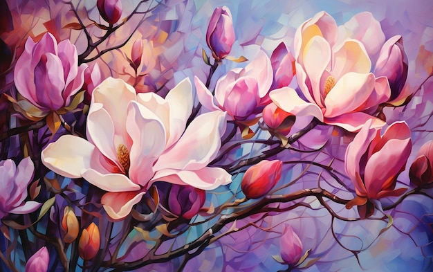 Prächtiges Magnolien-Kunstwerk von Leonid Afremov Generative Ai