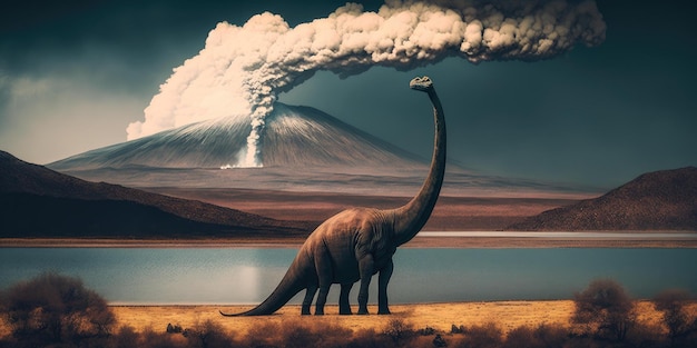 Foto prähistorische kreatur oder dinosaurier in der wilden natur realistische zeichnung