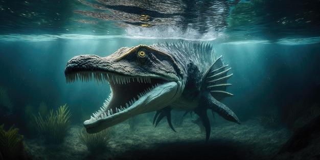 Prähistorische Kreatur oder Dinosaurier in der wilden Natur Realistische Zeichnung