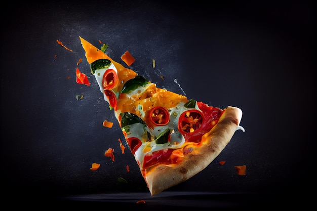 Präsentation von Pizzascheiben auf dunklem Hintergrund