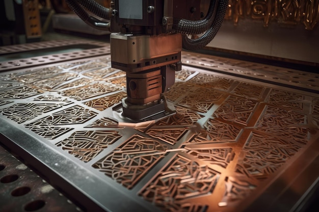 Präzisionsschweißroboter schweißt Metallplatten in komplizierten Mustern zusammen