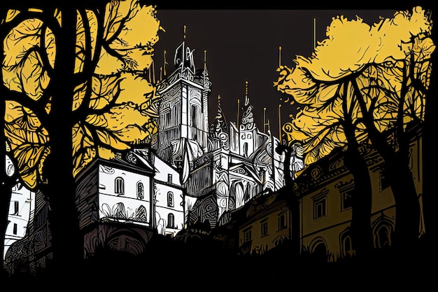 Praga Viagem Ilustração República Tcheca Conceito de Turismo Desenho Imitação AI Generative Content