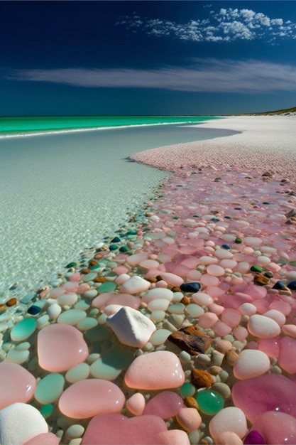 Praia cheia de muitas rochas coloridas generativas ai