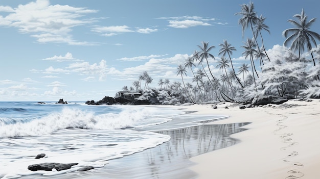 Praia colorida com árvore de coco e céu azul em St. John Virgin Island
