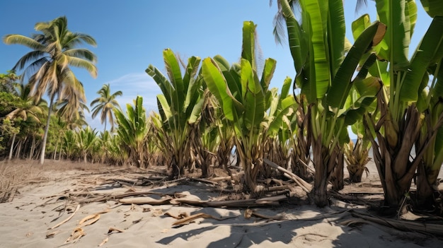 Praia com bananeiras verão flora tropical generativa ai