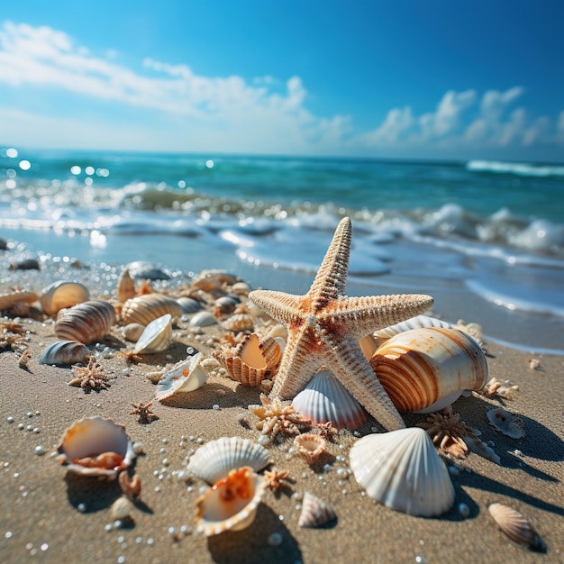 praia com conchas marinhas