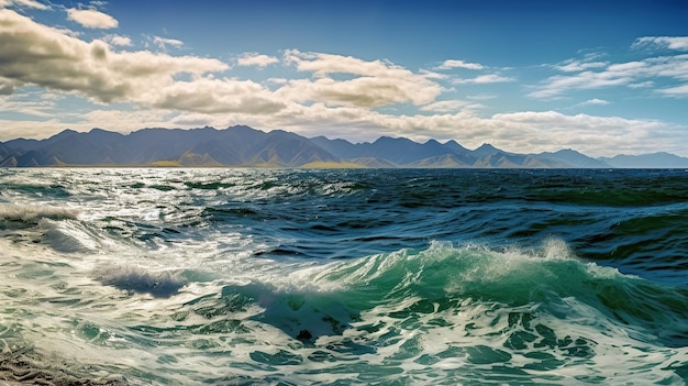 Praia com nuvem azul generativa AI