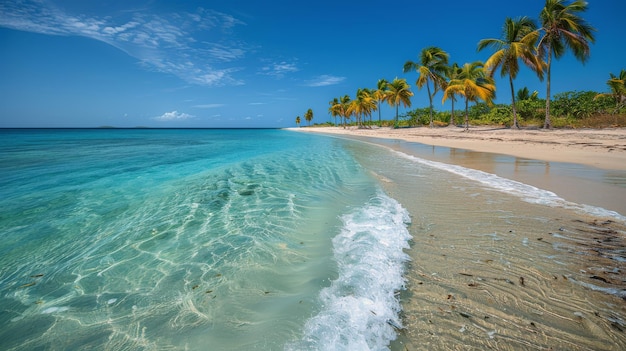 Praia com palmeiras e oceano