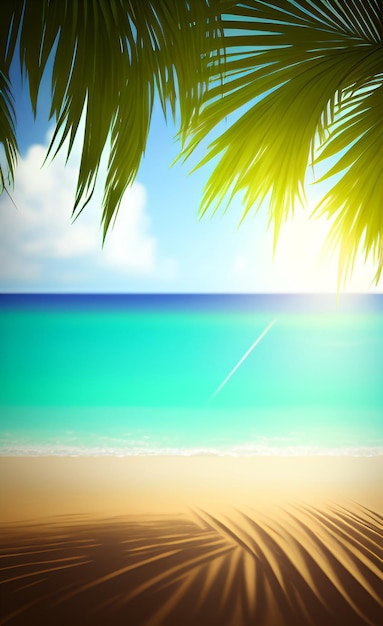 Praia com uma palmeira e um céu azul