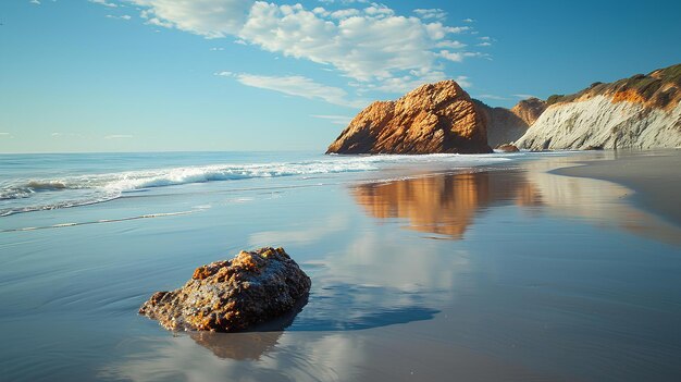 Praia com uma pedra