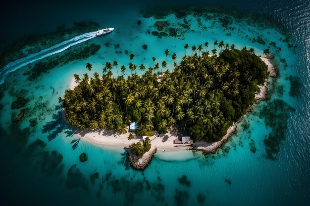 Praia da ilha Maldivas Paisagem tropical de cenário de verão areia branca com palmeiras Arte gerada pela rede neural