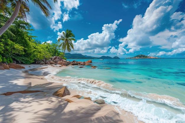 Praia de Anse Lazio na ilha de Praslin, Seychelles