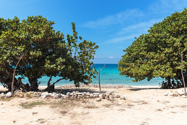 Praia de areia branca em Cuba