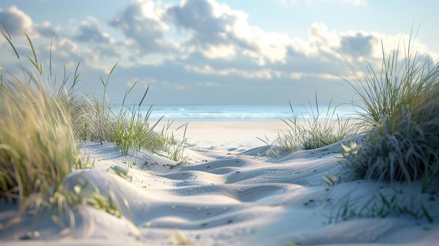 Praia de areia com grama Brisa costeira Paraíso Serenidade à beira-mar
