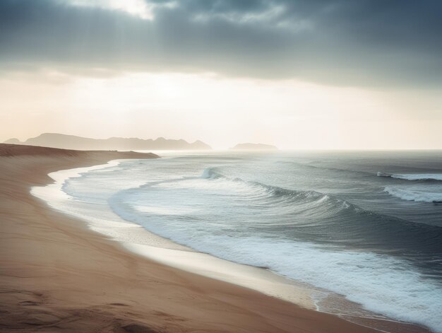 Praia de areia limpa na costa nublada