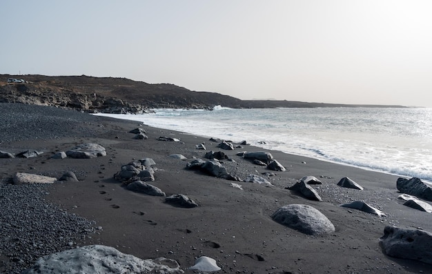 Praia de areia vulcânica preta Janubio Beach Lanzarote Ilhas Canárias Espanha