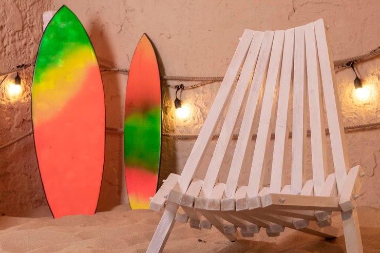 Foto praia de fundo de verão e prancha de surf foto em um tema de verão