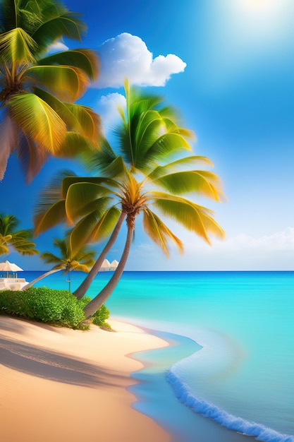 Praia de luxo chique com palmeiras em ilhas distantesAi