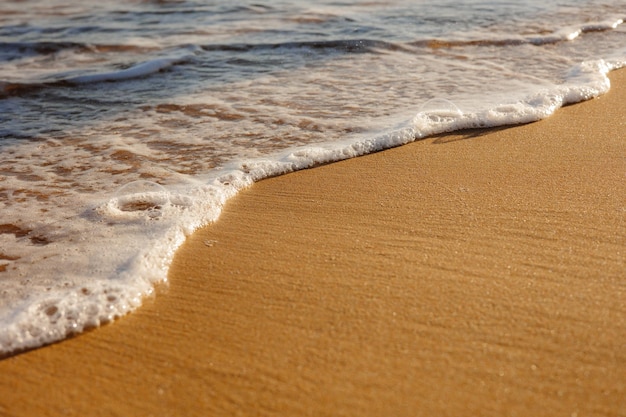 Praia de manhã Areia na praia com uma onda do mar