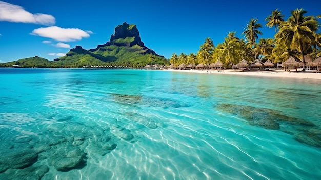 Praia de Matira em Bora Bora Polinésia Francesa Generative AI