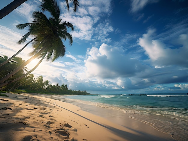 Praia de palmeiras e tropical