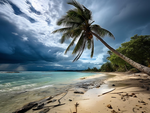 Praia de palmeiras e tropical