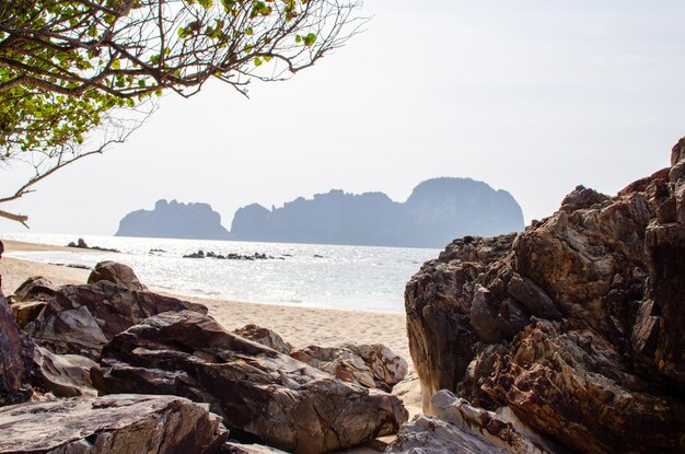 Praia de rochas e pedras Paisagem natural da Tailândia