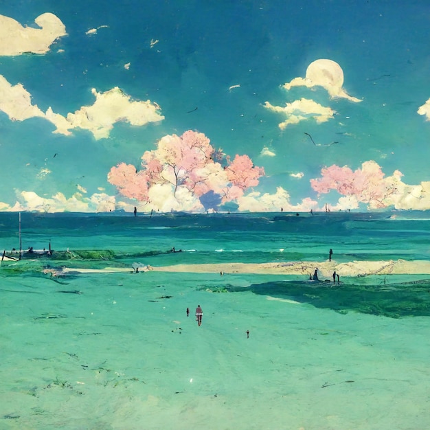 Praia deserta estilo anime