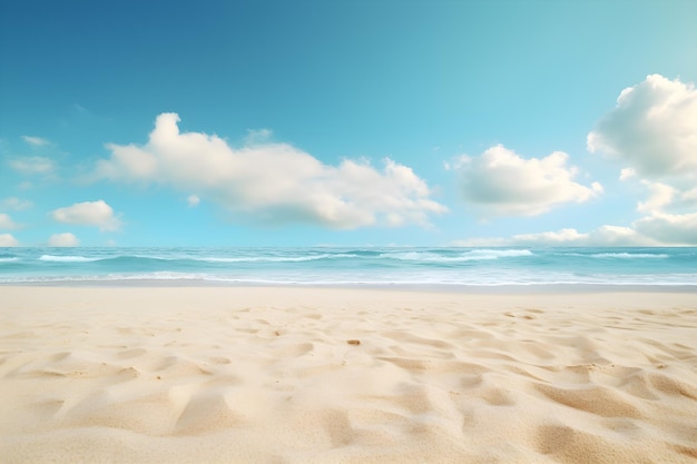 Praia do mar com céu azul de praia de areia branca com nuvens fundo de férias de verão AI gerar