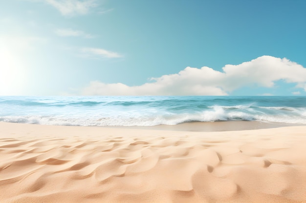 Praia do mar com céu azul de praia de areia branca com nuvens fundo de férias de verão AI gerar