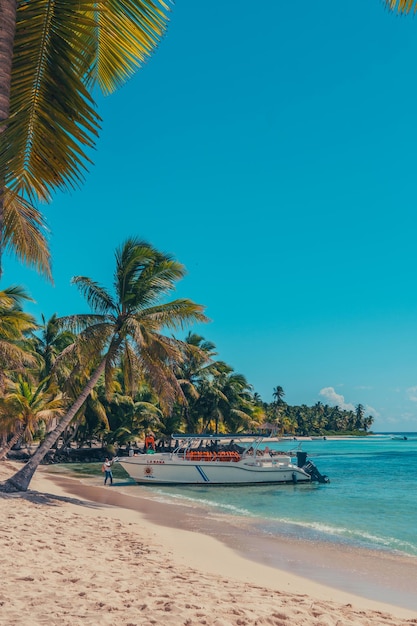 Praia do Paraíso no Caribe com casa de madeira no mundo tropical na República Dominicana