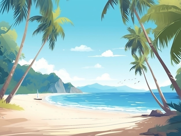 Praia do paraíso tropical com areia branca e coqueiros paisagem panorâmica da praia e