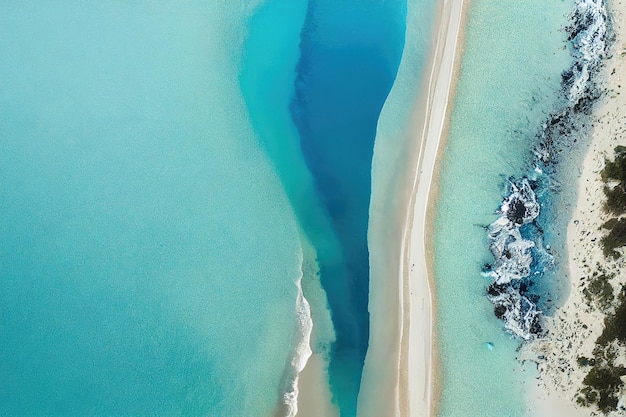 Praia e ondas de cima Vista aérea de um oceano azul Vista superior do drone